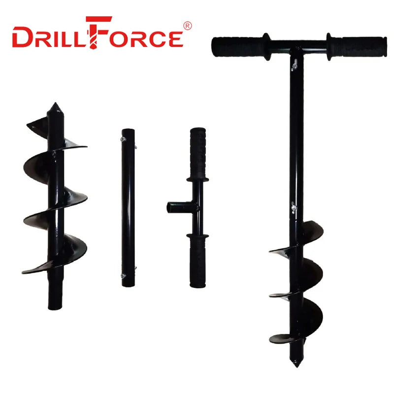 Drillforce Earth Auger Drill Bit with Handle DIY Tools Handheld Manual Digger Post Hole Drill Bit Spiral Garden Ground Auger